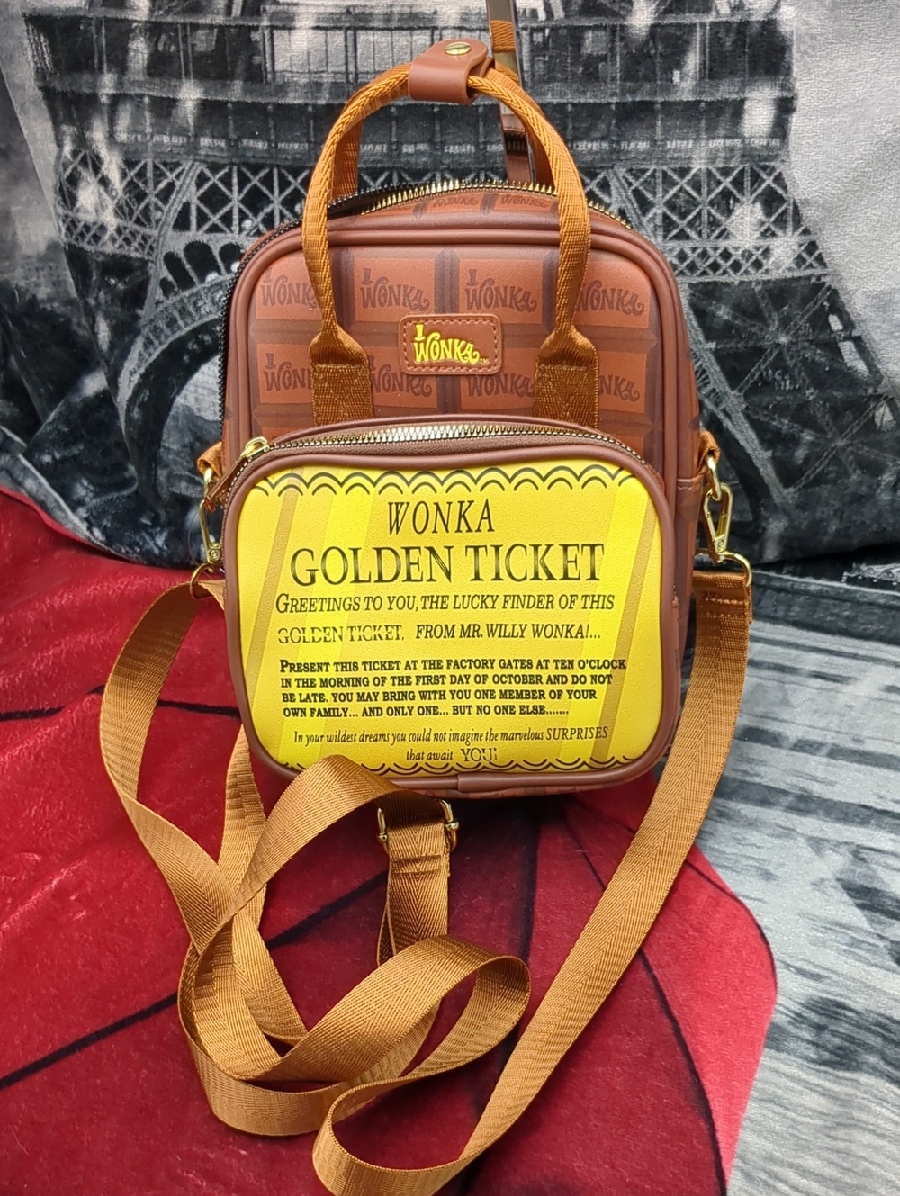 Buckle Down Willy Wonka Golden Ticket Text And Wonka Bar Crossbody Bag